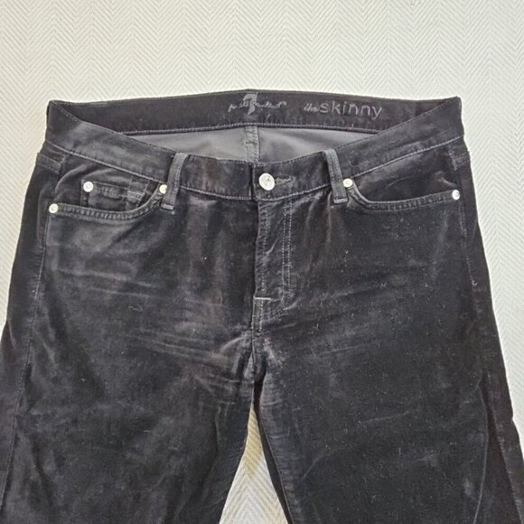 7 For All Mankind Jeans Women 32 (34x30) Black Velvet Straight Low Rise Velour - Picture 8 of 16
